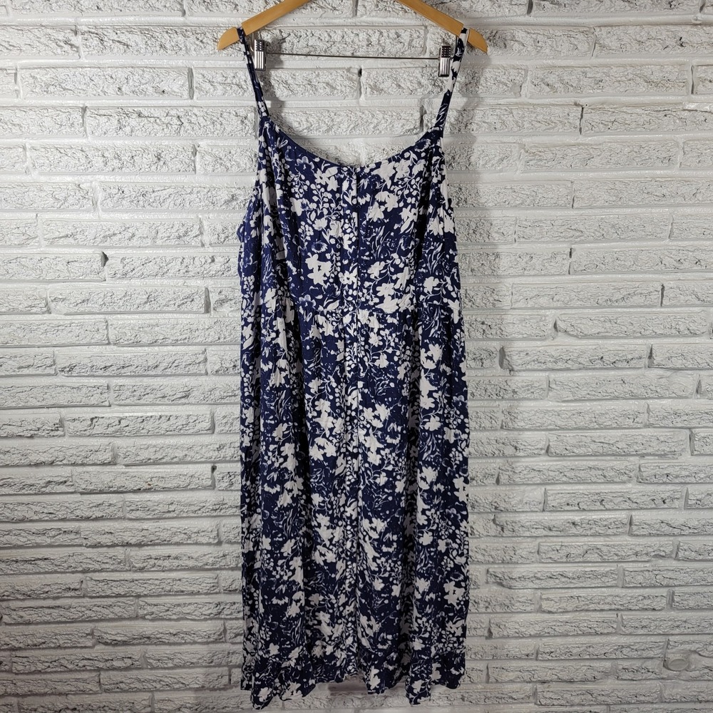 GH Bass Womens XXL Blue White Floral Ruffle Fit Flare Midi Slip Dress SunDress